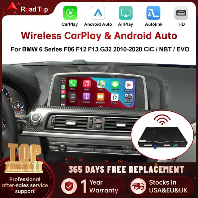RoadTop Wireless CarPlay für BMW Serie 6 F06 F12 F13 G32 (2010–2020) mit Android Auto, Mirror Link und AirPlay in Schwarz - Bild 1