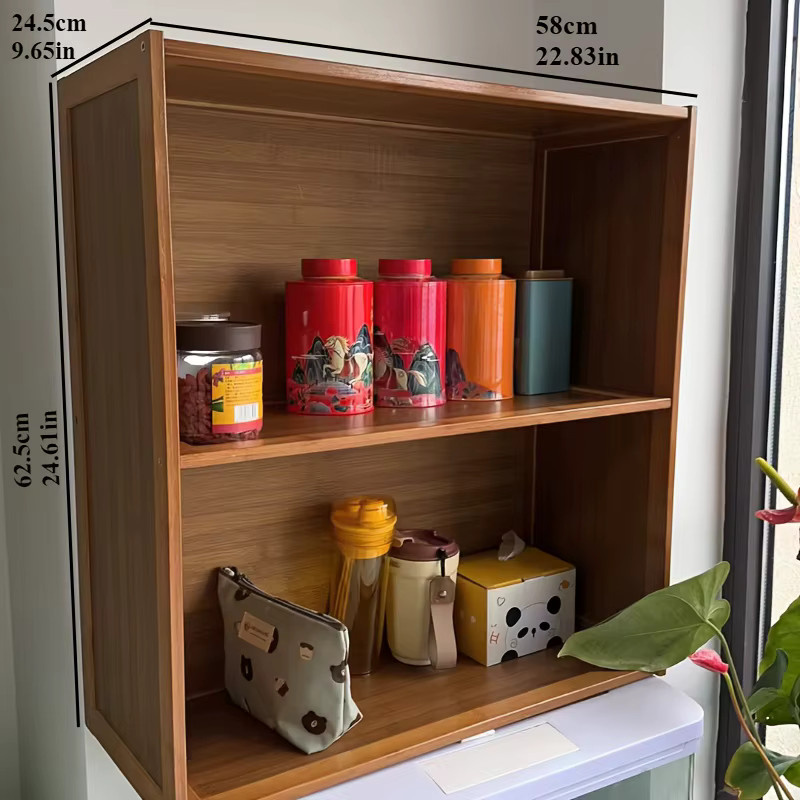 LIUSHADUOLA Aufbewahrungsschrank im orientalischen Stil aus Holz, 2-stufiger Teeschrank und Bücherregal in Braun mit mattem Finish - Bild 4