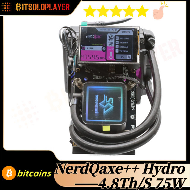 NerdQaxe++ Hydro Bitcoin Solo Lottery Miner mit 3,8-Zoll-Bildschirm, 4,8 TH/s, BM1370 Chip, SHA-256, Schwarz - Bild 1