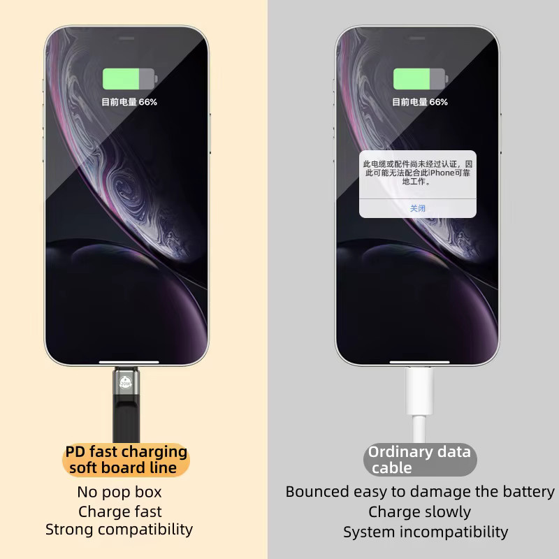 FLYERMIF USB-C auf Lightning Kabel Schwarz, 20W PD Schnellladekabel für iPhone 12 13 14 Pro Max und Mini, weiches FPC Datenkabel - Bild 4