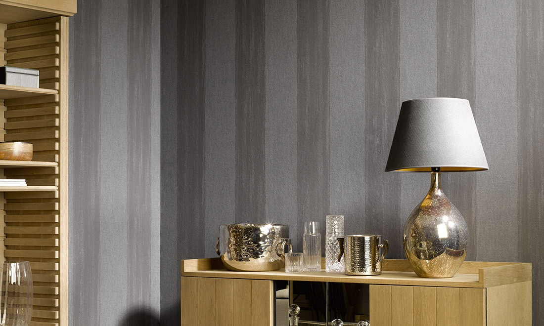 Flamant Wallpaper Portel Onyx Vlies Tapete in Schwarz und Grau mit abstraktem Streifenmuster im modernen Design - Bild 1