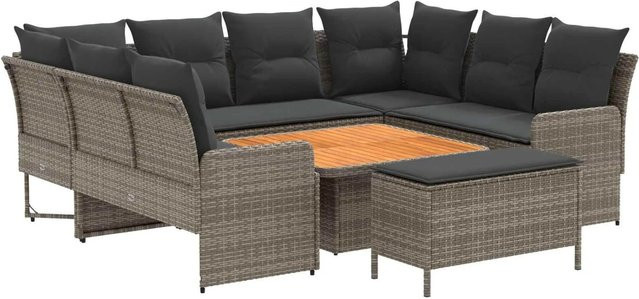 vidaXL Gartenmöbelset L-Form aus PE-Rattan und Stahl in Grau mit 7 Polsterkissen - Bild 1