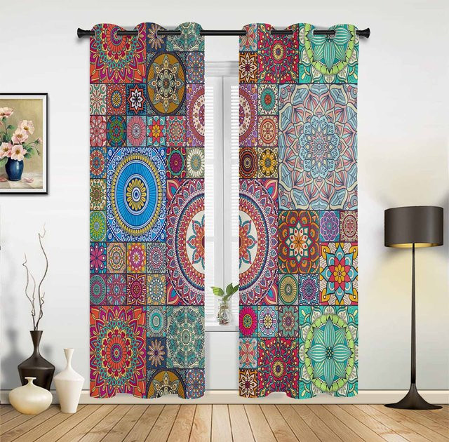Super Six Fenstervorhang mit ägyptischem Muster im ethnischen Stil, Grau, B: 135 cm, H: 60 cm - Bild 1
