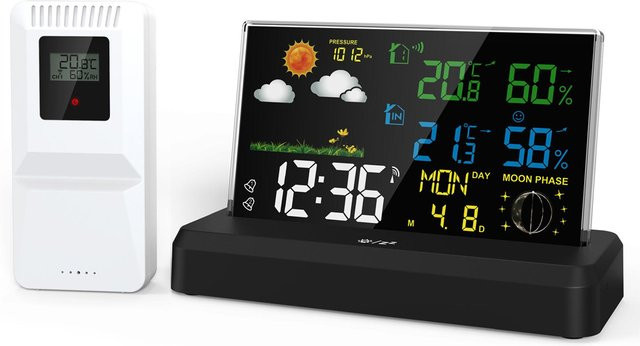 Neoglint Digitaler Wecker mit Innen- und Außenthermometer in Schwarz - Bild 1