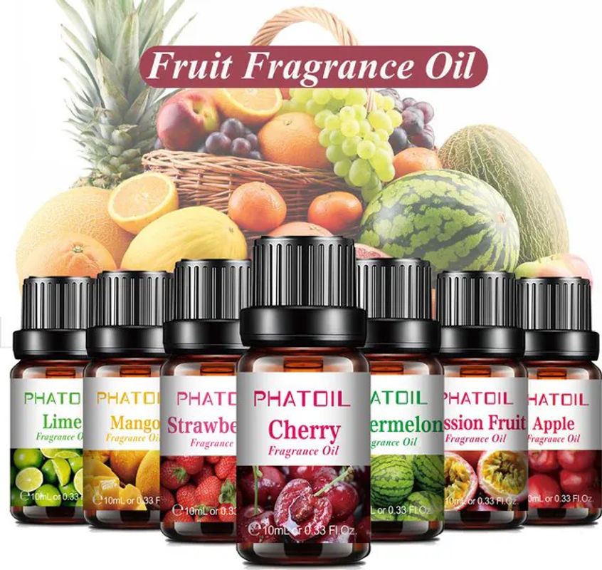 PHATOIL Fruchtige Duftöle für Aromatherapie aus Glas, 10 ml pro Flasche, verschiedene Sorten wie Kokosnuss und Zitrone - Bild 1