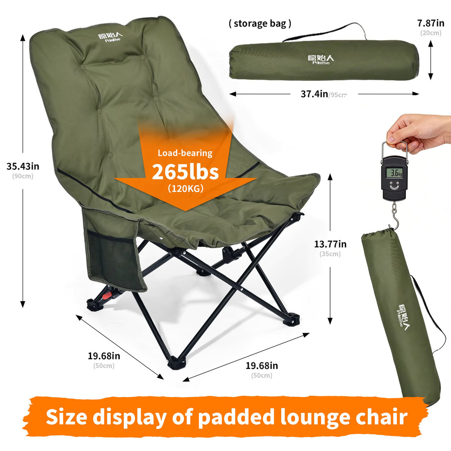 Primitive Campingstuhl in Grün, robuster gepolsterter Klappstuhl mit Armlehnen für Garten und Outdoor - Bild 5