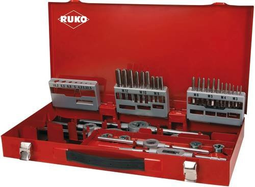 RUKO Maschinengewindebohrer-Set 37-teilig metrisch M3-M12 aus HSS in Rot - Bild 1