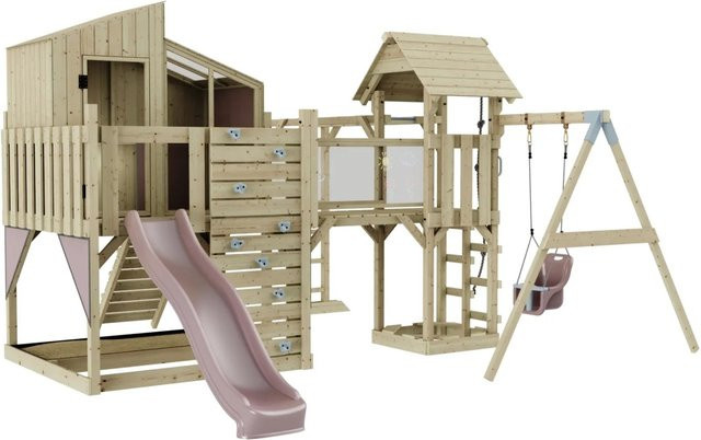 OutdoorToys Spielturm Liv mit Babyschaukel in Altrosa und Multicolour aus Holz und Stahl - Bild 1