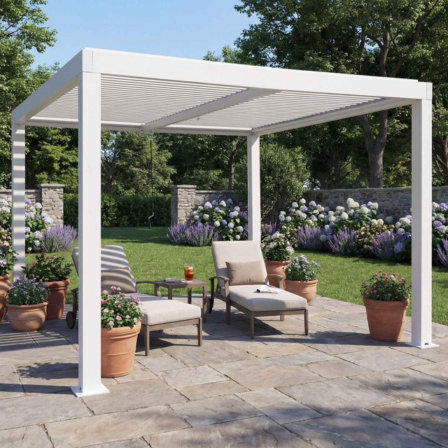 MCW Lamellen-Pavillon Pergola L46 aus Aluminium in Weiß, B/T: 300 x 300 cm, Höhe: 220 cm - Bild 1