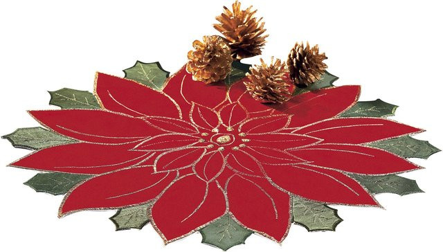 Viva Domo Tischdeckchen Christstern in Gold, Grün und Rot, Durchmesser: 35 cm - Bild 1