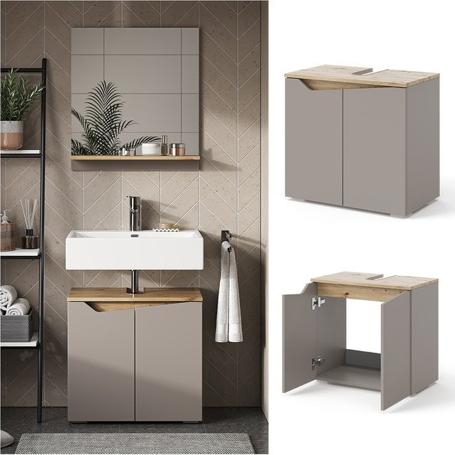 Vicco Waschbeckenunterschrank Marelle in Greige Eiche mit 2 Türen, B: 60 cm, T: 57,5 cm - Bild 1