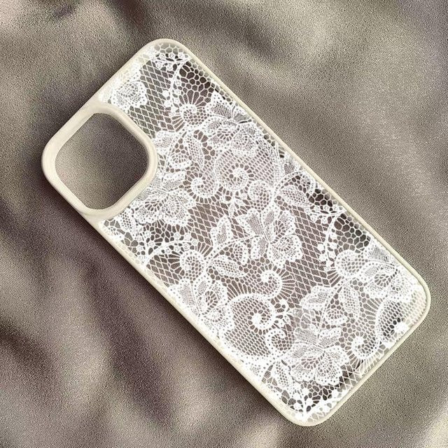 Vintage Handyhülle mit weißer Spitze und Blumenmuster für iPhone Modelle 7 8 X XS XR 11 12 13 14 15 16 17 Pro Max SE - Bild 1