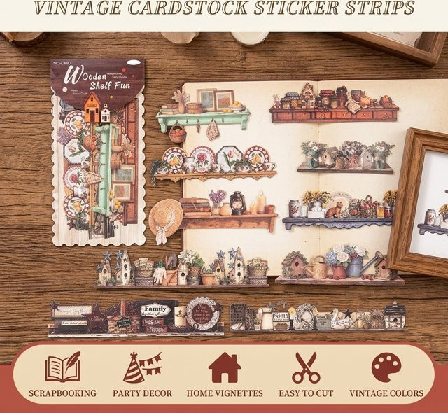 20 Blatt Hartkarton-Sticker-Set im Langstreifenformat für Vintage-Scrapbooking und Journaling, Retro-Party-Landschaftsdekoration, matt beschichtet, Mehrfarbig - Bild 1