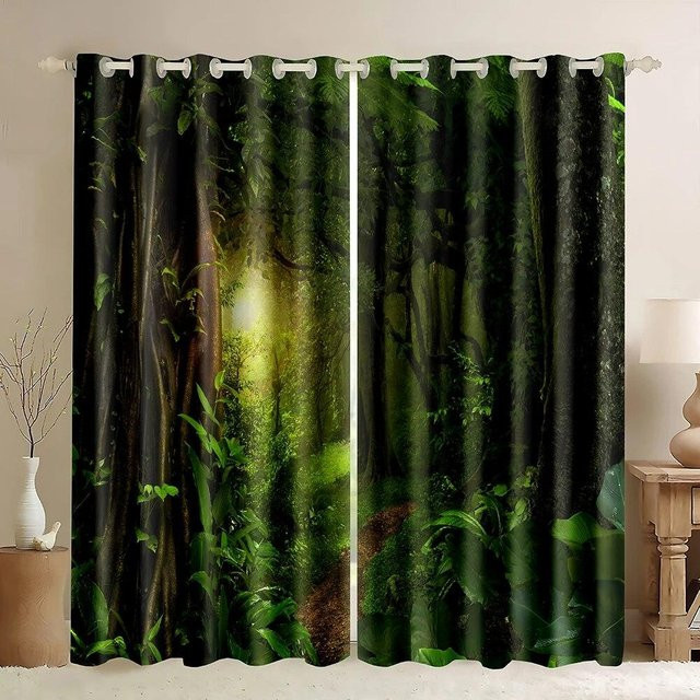 Dschungel und Waldbaum Vorhänge mit botanischem 3D-Druck, transparente Voile Gardinen für Wohnzimmer und Schlafzimmer, B: 50 cm, H: 130 cm, 2 Stück - Bild 1