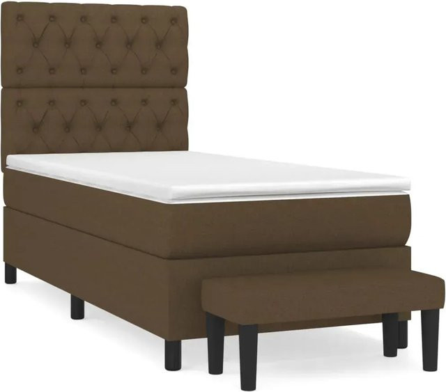 vidaXL Boxspringbett mit Matratze Dunkelbraun und Weiß, Hybrid-Design mit Taschenfederkern, B/T/H: 80 x 200 x 118 cm - Bild 1