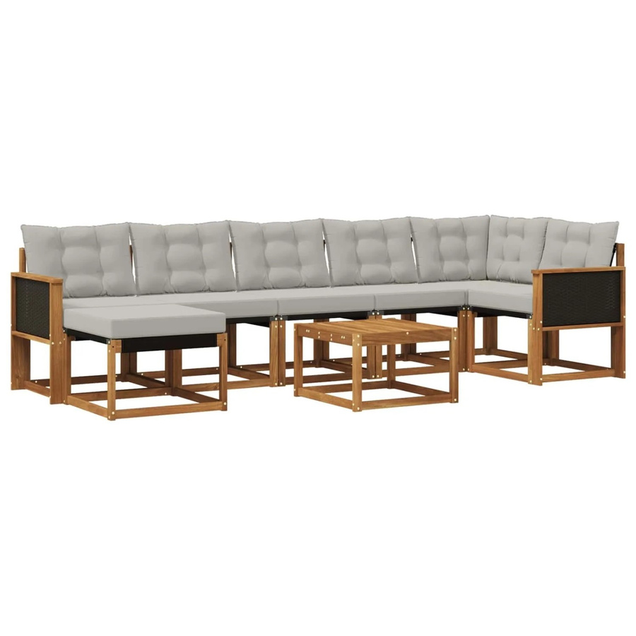 vidaXL Outdoor-Sofagarnitur L-Form aus Akazienholz mit 8 Kissen in Braun und Hellgrau - Bild 2