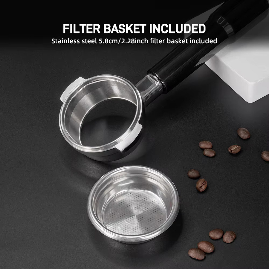Dalinwell 58 mm Bodenloser Siebträger mit Filterkorb in Silber, kompatibel mit E61 Group Rancilio, Expobar und Rocket Espressomaschinen, 2-Ohren-Siebträger - Bild 4