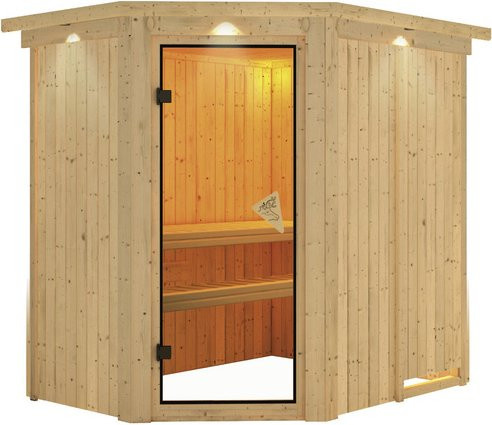 Karibu Sauna Wenden für 3 Personen aus Fichte in Beige, H x B x T: 210 x 202 x 165 cm - Bild 1