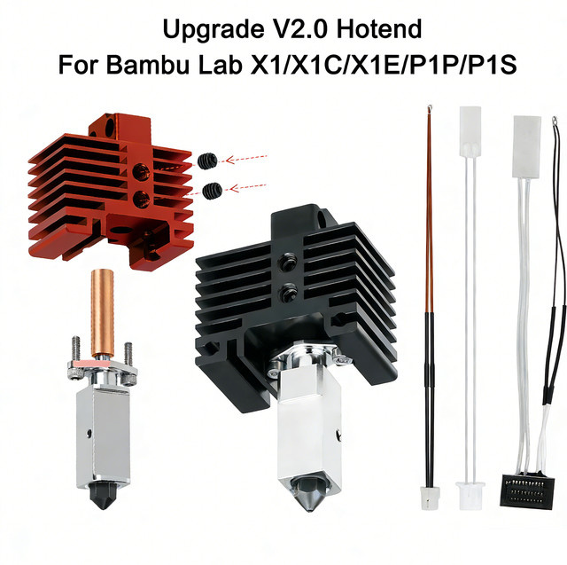 Bambu Lab Upgrade V2 Hotend-Kit mit gehärteter Stahldüse und Thermistor für X1/X1C/P1P/P1S/X1E in Schwarz - Bild 1