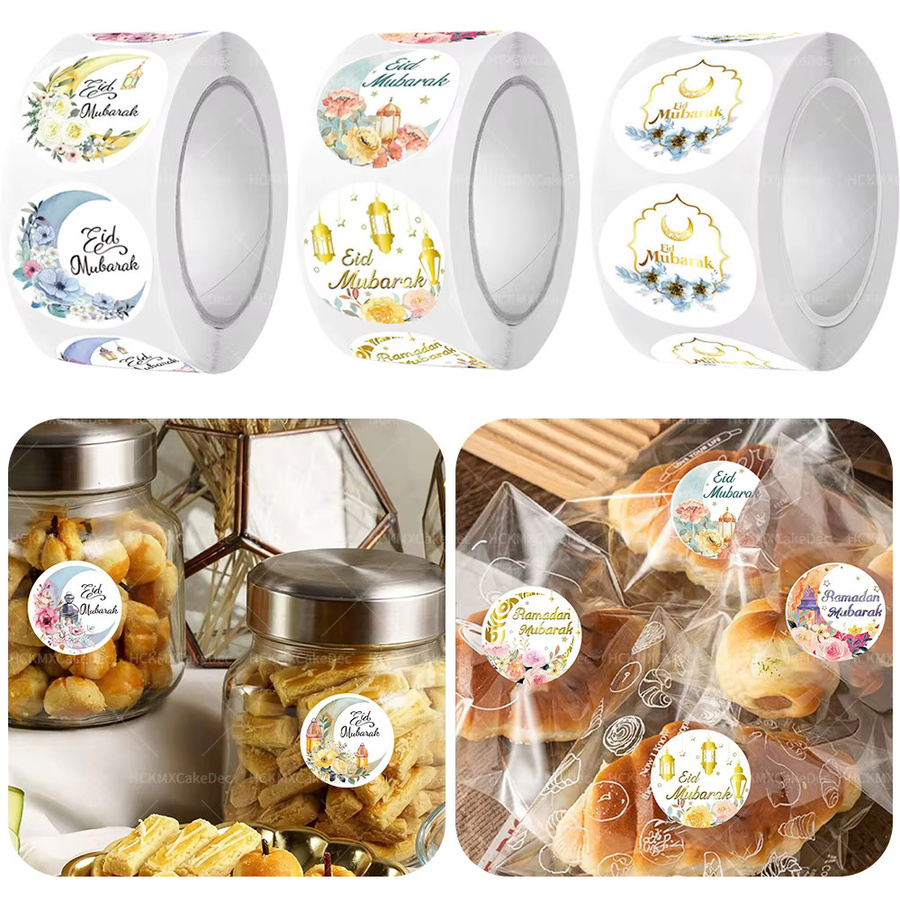 Eid Mubarak Aufkleber Set für Geschenkboxen und Candy Boxen zur Ramadan Kareem Dekoration in Schwarz und Mehrfarbig - Bild 2