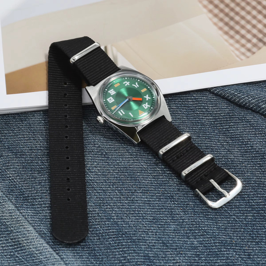 PHANTOM Armbanduhr, Handaufzug, Edelstahl, 36 mm, Textil/NATO, Grün, Unisex - Bild 4