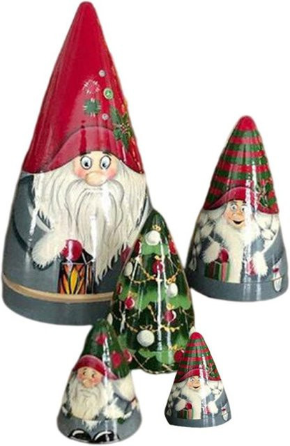 5er Set Weihnachts-Matrjoschka Weihnachtszwerg Stapelpuppen in Rot und Multicolour von TOMTOP JMS - Bild 1