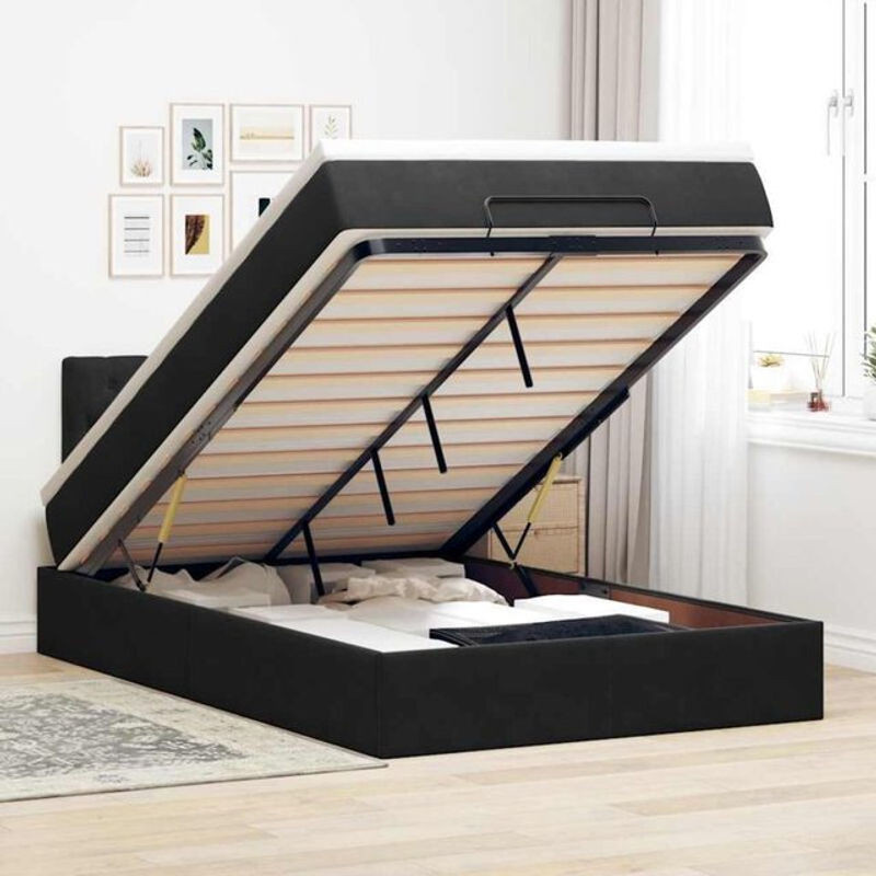 Vidaxl Polsterbett Ottomane mit Matratze und LED in Schwarz aus Samt und Metall, B/T/H: 190 x 120 x 88 cm - Bild 1