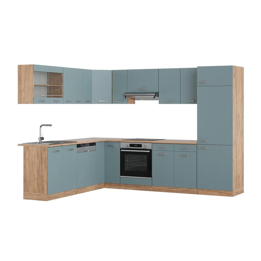 Vicco R-Line Eckküche modern in Blau-Grau und Goldkraft Eiche, B/T/H: 227 x 287 x 207 cm - Bild 2