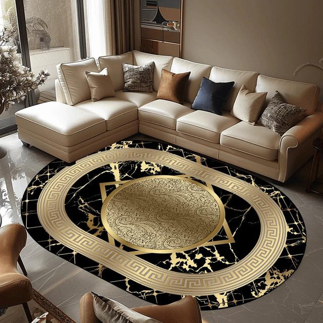 Karpetti Ovaler Teppich in Schwarz, Waschbar und Rutschfest, B/T: 160 x 230 cm - Bild 1