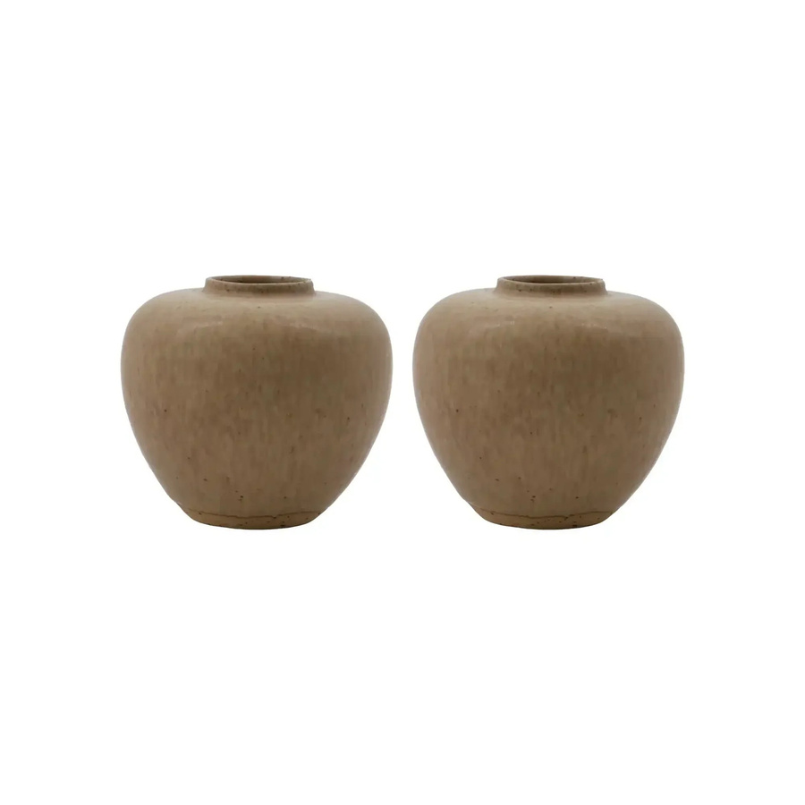 House Doctor Tino Vase aus Keramik in Beige und Grau, 2er-Set, modern und rund - Bild 1