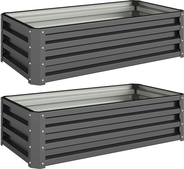 Outsunny 2er-Set Hochbeet aus verzinktem Stahl für Garten und Terrasse, B/T/H: 110 x 50 x 30 cm - Bild 1