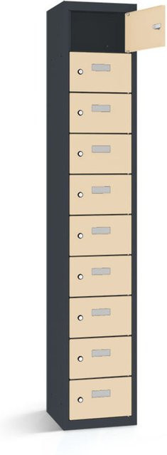 rotstahl Wertfachschrank mit 10 Fächern, Korpus Anthrazit und Türen in Elfenbein, B/T/H: 42,5 x 50 x 180 cm - Bild 1
