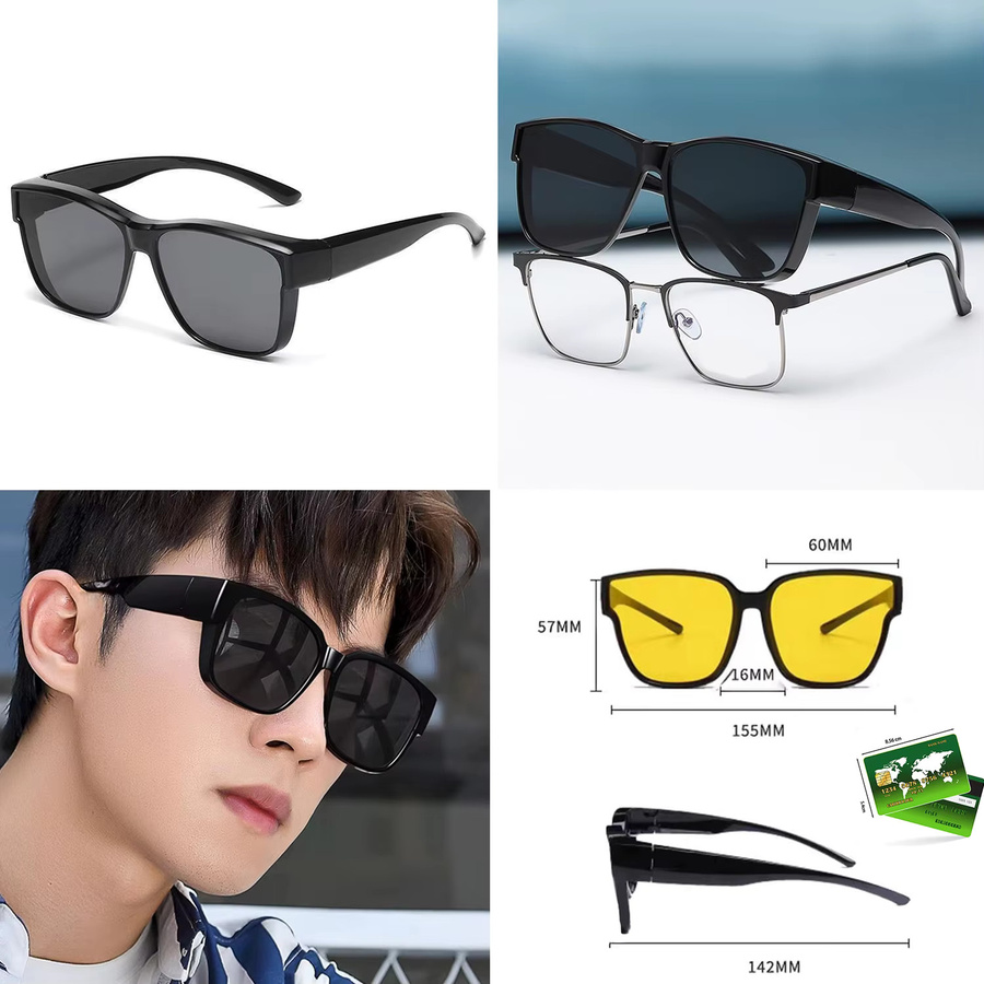 KAIGOTOQIGO Fitover-Sonnenbrille, Wrap Around Square, Vollrand, Schwarz, Kunststoff - Bild 2