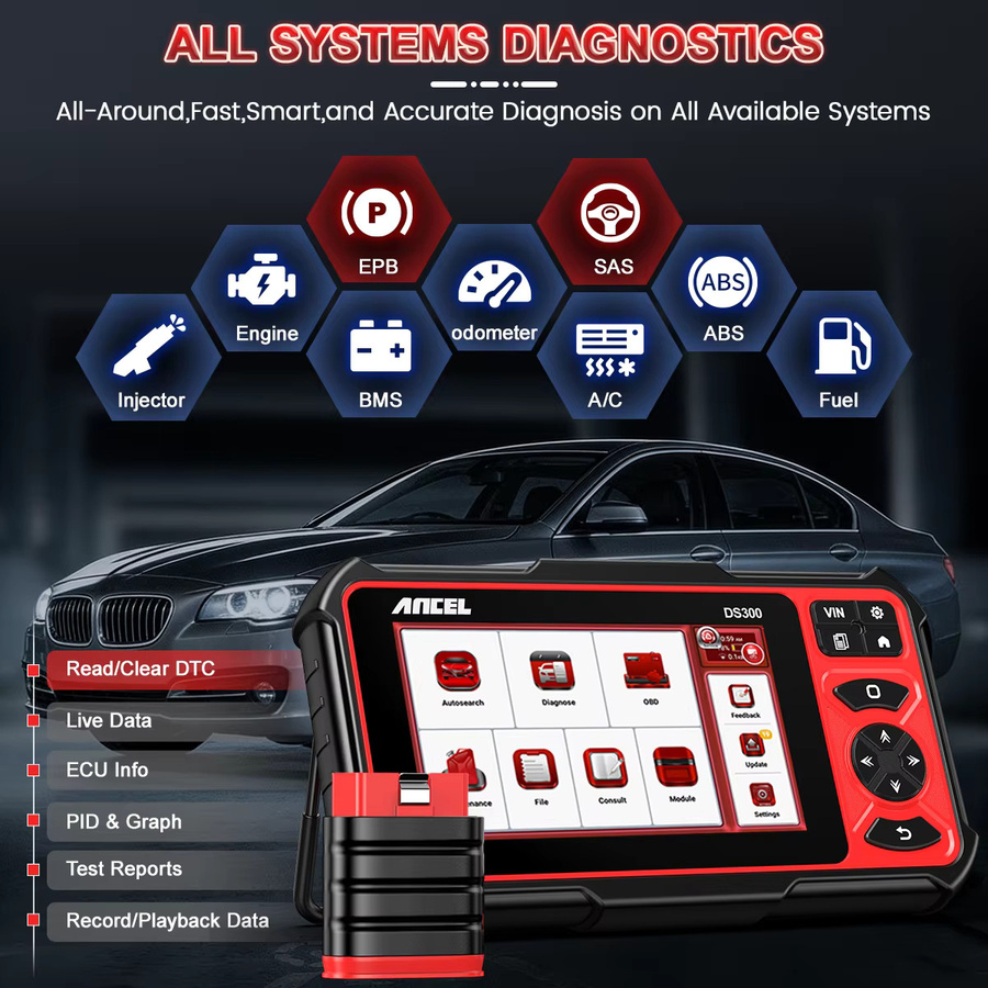 ANCEL DS300 BT CANFD OBD2 Allsystem-Scanner mit bidirektionaler ECU-Codierung in Schwarz - Bild 4