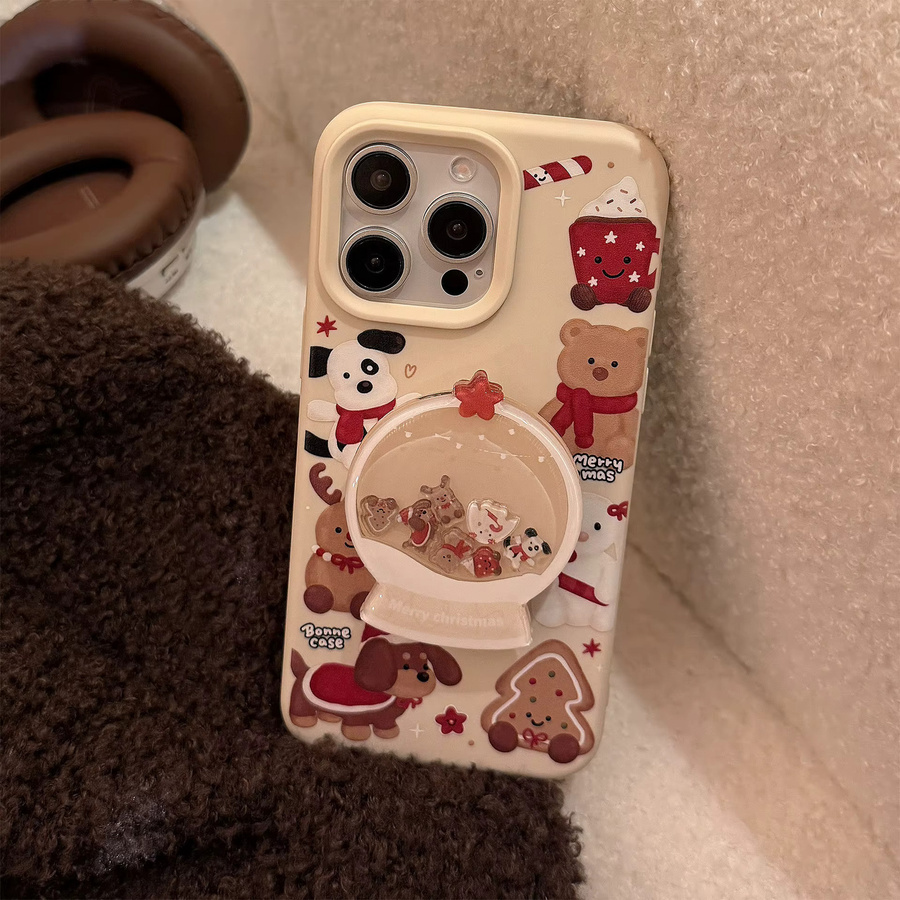 MUQGEW Handyhülle mit süßem Cartoon-Weihnachtsdesign und Treibsand-Effekt für iPhone 16 15 14 13 12 Pro Max, inklusive Plüsch-Anhänger, mehrfarbig - Bild 6