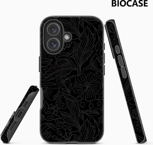 Potdemiel Handyhülle mit Blumenmuster in Schwarz für iPhone 17 16 15 14 13 Pro Max Plus, magnetische robuste Schutzhülle - Bild 1