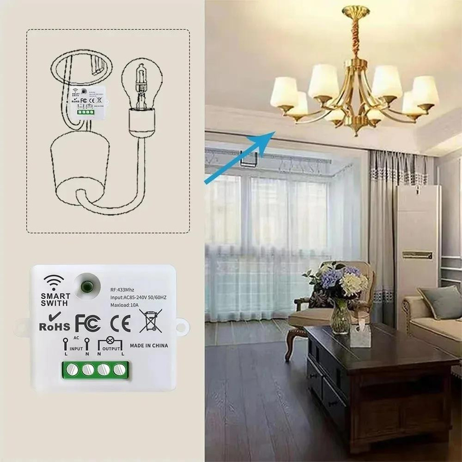 YJMP RF 433MHz Kabelloser Fernschalter 1-Kanal RF Relais Empfängermodul für LED-Lichter, Lampen und Ventilatoren, Farbe: Weiß, 220V - Bild 1