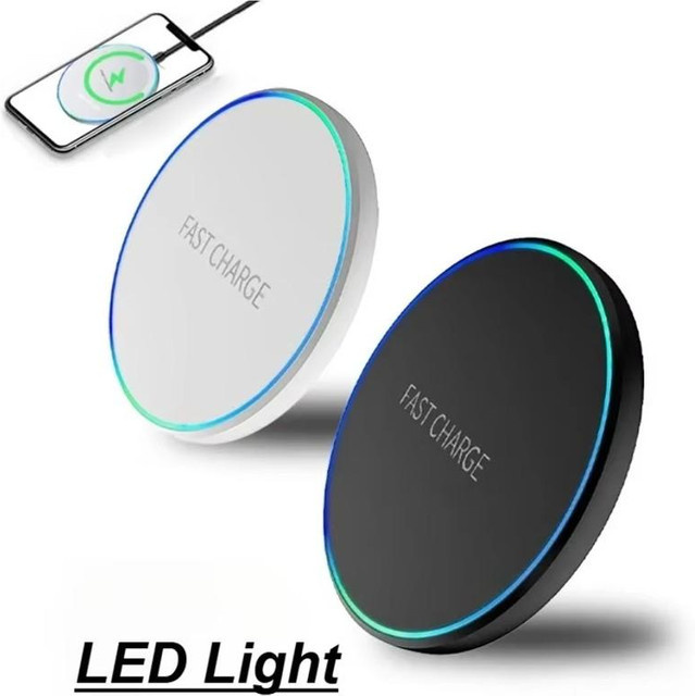 XIKCU Mini Kabelloses Ladegerät mit LED-Licht für iPhone, Samsung, Xiaomi und AirPods Pro, Desktop-Ladestation in Schwarz oder Weiß - Bild 1