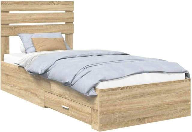 vidaXL Bettgestell mit Kopfteil und Schubladen aus Holzwerkstoff in Braun - Bild 1