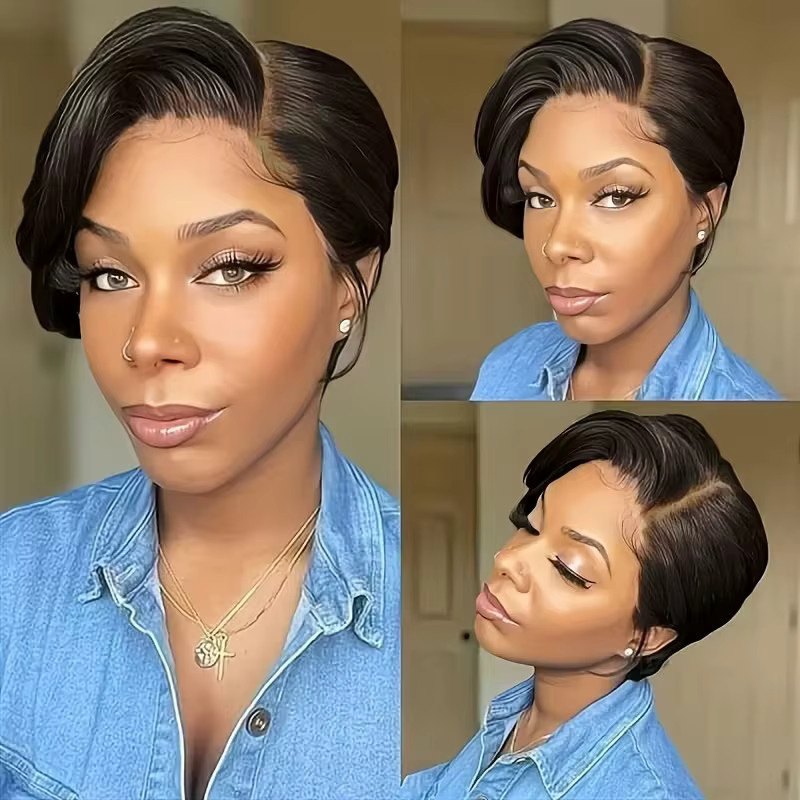 OYM HAIR Pixie-Schnitt Perücke, 100 % Echthaar, Schwarz, Damen - Bild 5