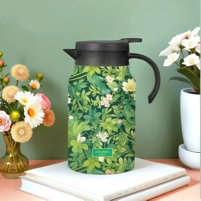 Retro Thermoskanne StyleD Black mit Blumendruck, 1500 ml - Bild 1