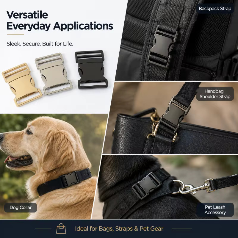 Meetee Metall-Schnellverschluss in Silber für Seitentaschenriemen, Kleidergürtel und Hundehalsband-Zubehör - Bild 5