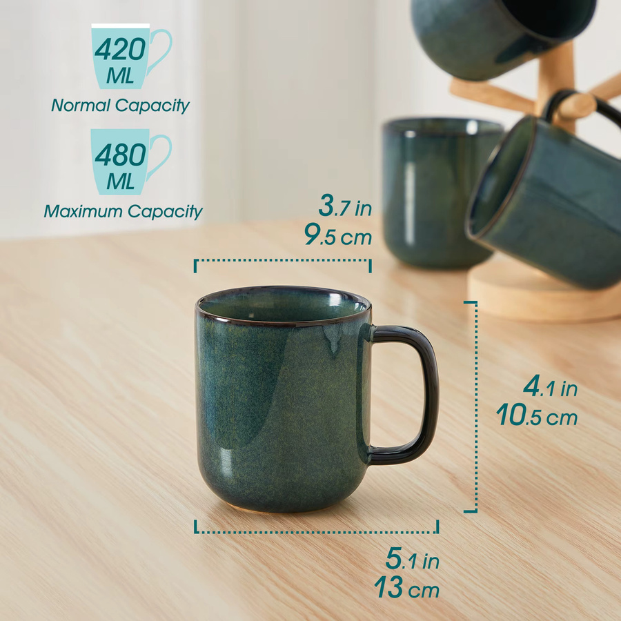 vancasso Steingut Kaffeetassen Sternenhimmel mit reflektierender Glasur in Grün und Blau, 4 oder 8 Stück - Bild 2