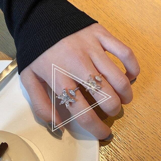 ANENJERY Ring, 925 Silber, Zirkonia, Blütenblatt Blume, Damen - Bild 1