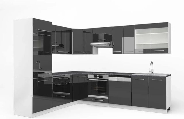 Vicco Fame-Line Eckküche in Anthrazit Hochglanz und Weiß, B/T/H: 227 x 82 x 82 cm - Bild 1