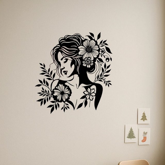 Moderne Wanddekoration CIFBUY Frauenskulptur mit Blumenmotiv aus schwarzem Metall - Bild 1