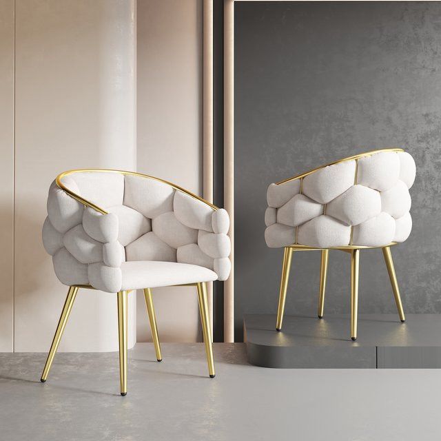 HAUSS SPOLE Mehrzweckstuhl aus Samt mit Metallbeinen in Beige, Modernes Design, B/T/H: 70 x 47 x 80 cm - Bild 1