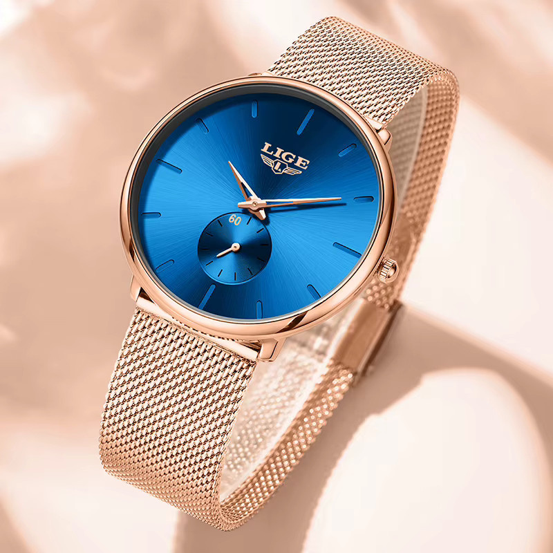 LIGE Armbanduhr Quarz, Rund, Blau, Silber, Roségold, Damen - Bild 2