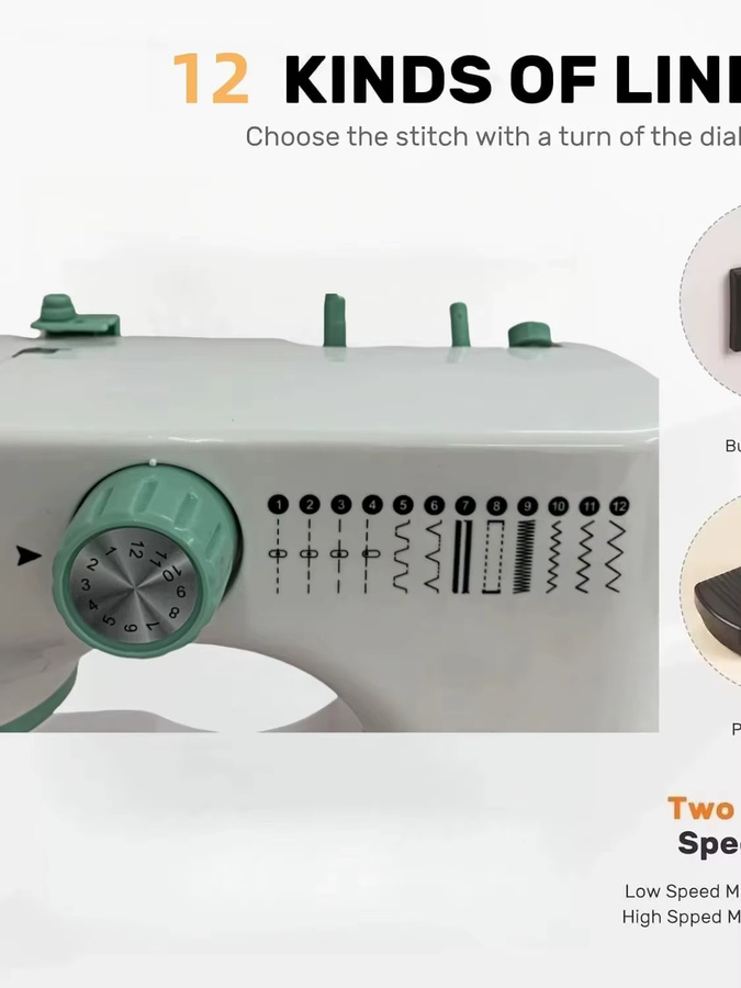 Betuyoo Tragbare Nähmaschine in Weiß mit 12 Sticharten, LED-Licht und Fußpedal für Anfänger und DIY-Heimgebrauch - Bild 1