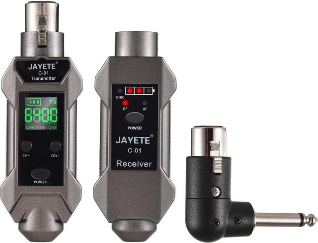 JAYETE C-01 UHF Professioneller Kabel-zu-Funk-Mikrofonkonverter mit Mikrofonsender und -empfänger in Grau - Bild 1